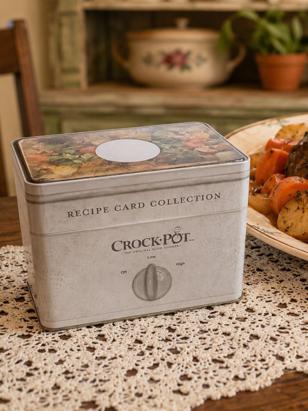 Crock-Pot Recipe Card Collection Tin Box with 76 Recipes Vintage Kitchen